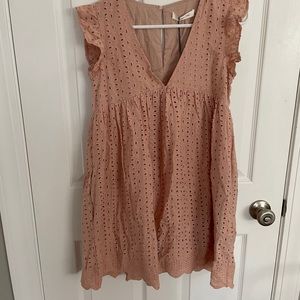 Angel Babe Cotton Eyelet Pocketed Dress - Mauve